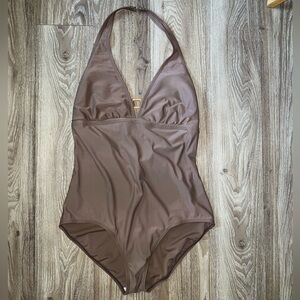 Brown Halter One-Piece Swimsuit